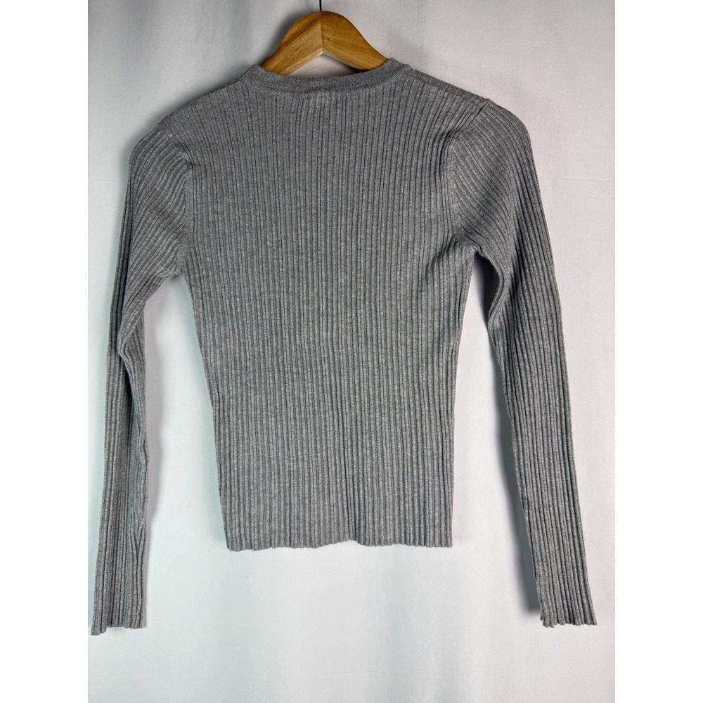 Forever 21 Ribbed Knit Top Gray Long Sleeve‎ Crew Neck Basic Casual Medium - Picture 3 of 9